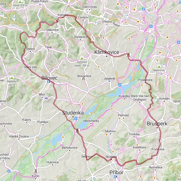 Map miniature of "Nová Horka and Hýlov Adventure" cycling inspiration in Moravskoslezsko, Czech Republic. Generated by Tarmacs.app cycling route planner
