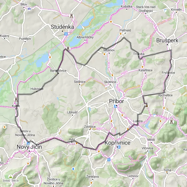 Map miniature of "Scenic Road Cycling Adventure" cycling inspiration in Moravskoslezsko, Czech Republic. Generated by Tarmacs.app cycling route planner