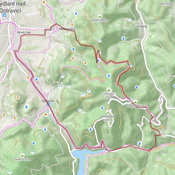Miniatura mapy "Wędrówka po Malenovice" - trasy rowerowej w Moravskoslezsko, Czech Republic. Wygenerowane przez planer tras rowerowych Tarmacs.app