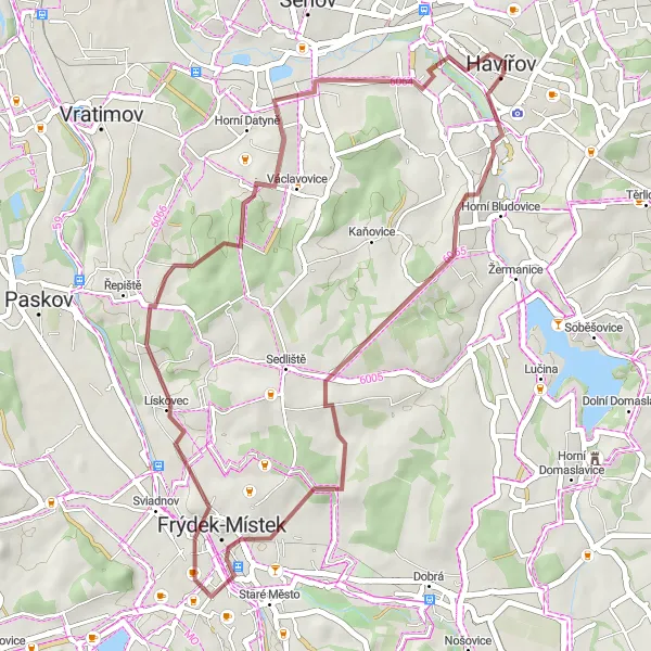 Map miniature of "Beskydy Gravel Tour" cycling inspiration in Moravskoslezsko, Czech Republic. Generated by Tarmacs.app cycling route planner