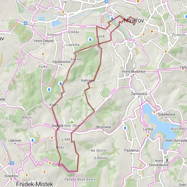 Map miniature of "Rural Gravel Adventure" cycling inspiration in Moravskoslezsko, Czech Republic. Generated by Tarmacs.app cycling route planner