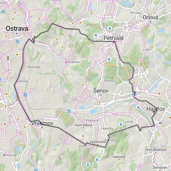 Map miniature of "Industrial Heritage Road Trip" cycling inspiration in Moravskoslezsko, Czech Republic. Generated by Tarmacs.app cycling route planner