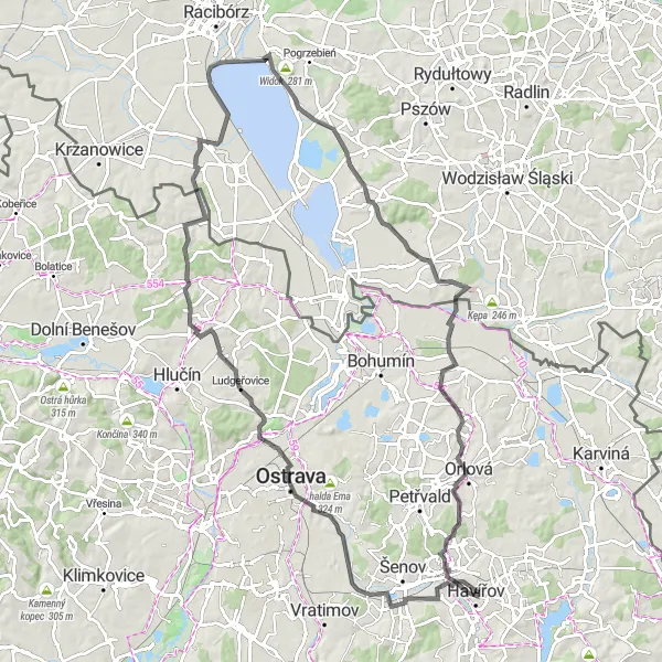 Miniatura mapy "Trasa wzdłuż Beskidów" - trasy rowerowej w Moravskoslezsko, Czech Republic. Wygenerowane przez planer tras rowerowych Tarmacs.app