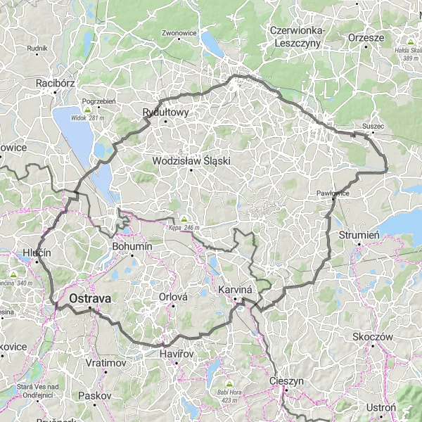 Map miniature of "Scenic Road Cycling Tour from Hlučín" cycling inspiration in Moravskoslezsko, Czech Republic. Generated by Tarmacs.app cycling route planner