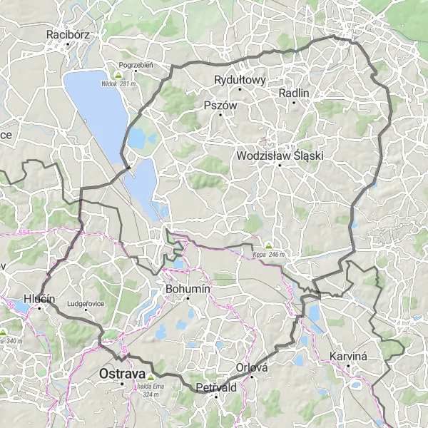 Mapa miniatúra "Cyklotrasa cez Darkovičky a vyhlídkovú plošinu" cyklistická inšpirácia v Moravskoslezsko, Czech Republic. Vygenerované cyklistickým plánovačom trás Tarmacs.app