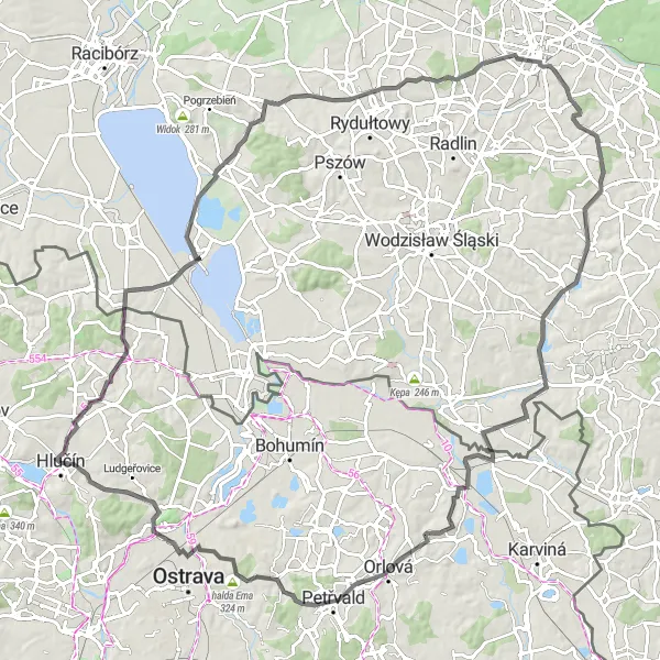 Map miniature of "Nature Escape" cycling inspiration in Moravskoslezsko, Czech Republic. Generated by Tarmacs.app cycling route planner