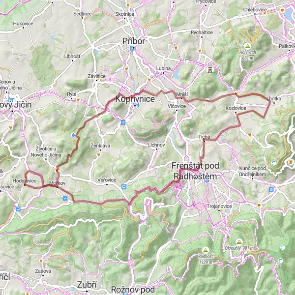 Miniaturní mapa "Gravelový výlet kolem Štramberka" inspirace pro cyklisty v oblasti Moravskoslezsko, Czech Republic. Vytvořeno pomocí plánovače tras Tarmacs.app