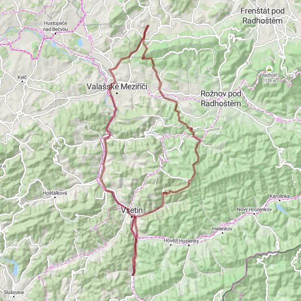 Miniaturní mapa "Gravelová cesta kolem Hodslavic" inspirace pro cyklisty v oblasti Moravskoslezsko, Czech Republic. Vytvořeno pomocí plánovače tras Tarmacs.app