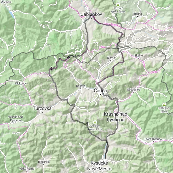 Miniatura mapy "Trasa rowerowa Szosowa od Jablunkova" - trasy rowerowej w Moravskoslezsko, Czech Republic. Wygenerowane przez planer tras rowerowych Tarmacs.app