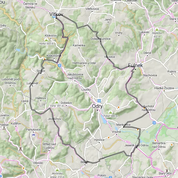 Karten-Miniaturansicht der Radinspiration "Abenteuerliche Höhen und Panorama Tour" in Moravskoslezsko, Czech Republic. Erstellt vom Tarmacs.app-Routenplaner für Radtouren
