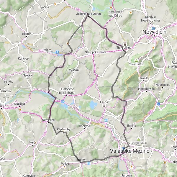 Miniaturní mapa "Cyklotrasa Jeseník nad Odrou - Blahutovice" inspirace pro cyklisty v oblasti Moravskoslezsko, Czech Republic. Vytvořeno pomocí plánovače tras Tarmacs.app