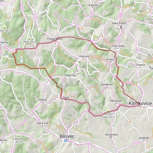 Map miniature of "Niva - Hýlov Gravel Adventure" cycling inspiration in Moravskoslezsko, Czech Republic. Generated by Tarmacs.app cycling route planner