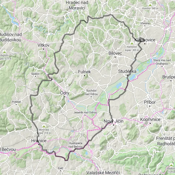 Map miniature of "Ultimate Road Cycling Challenge" cycling inspiration in Moravskoslezsko, Czech Republic. Generated by Tarmacs.app cycling route planner