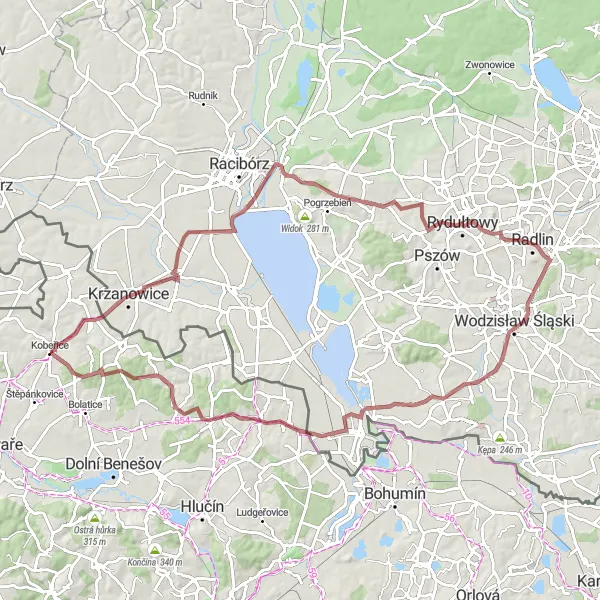 Miniatura mapy "Trasa Gravelowa od Kobeřice" - trasy rowerowej w Moravskoslezsko, Czech Republic. Wygenerowane przez planer tras rowerowych Tarmacs.app