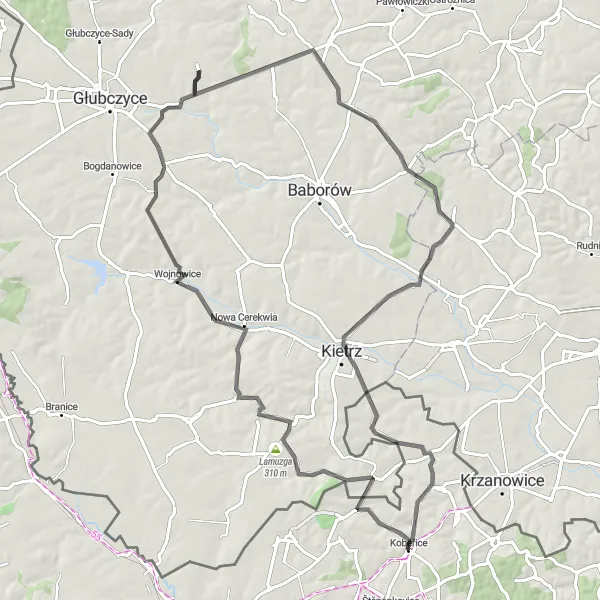 Miniaturní mapa "Cyklistická trasa kolem Kobeřic III" inspirace pro cyklisty v oblasti Moravskoslezsko, Czech Republic. Vytvořeno pomocí plánovače tras Tarmacs.app