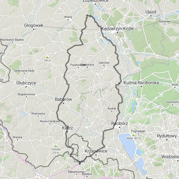 Mapa miniatúra "Kobeřice - Strahovice Circuit" cyklistická inšpirácia v Moravskoslezsko, Czech Republic. Vygenerované cyklistickým plánovačom trás Tarmacs.app