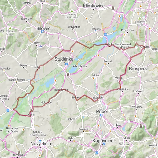 Miniatura mapy "Trasa przez Hončova hůrka do Košatki" - trasy rowerowej w Moravskoslezsko, Czech Republic. Wygenerowane przez planer tras rowerowych Tarmacs.app