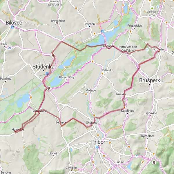 Miniatura mapy "Trasa gravelowa przez Bartošovice i Košatkę" - trasy rowerowej w Moravskoslezsko, Czech Republic. Wygenerowane przez planer tras rowerowych Tarmacs.app