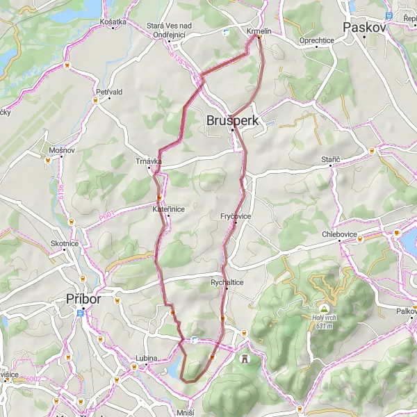 Map miniature of "Brušperk Gravel Loop" cycling inspiration in Moravskoslezsko, Czech Republic. Generated by Tarmacs.app cycling route planner