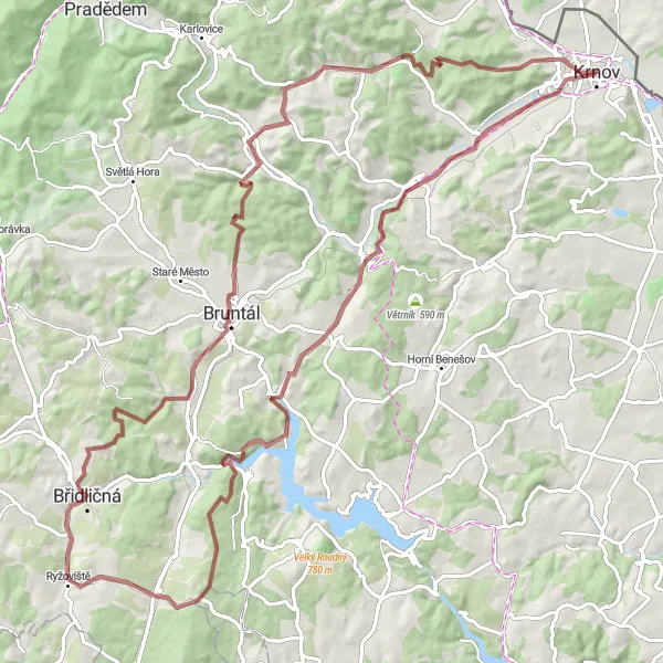 Mapa miniatúra "Gravelová cesta k Měděnci" cyklistická inšpirácia v Moravskoslezsko, Czech Republic. Vygenerované cyklistickým plánovačom trás Tarmacs.app