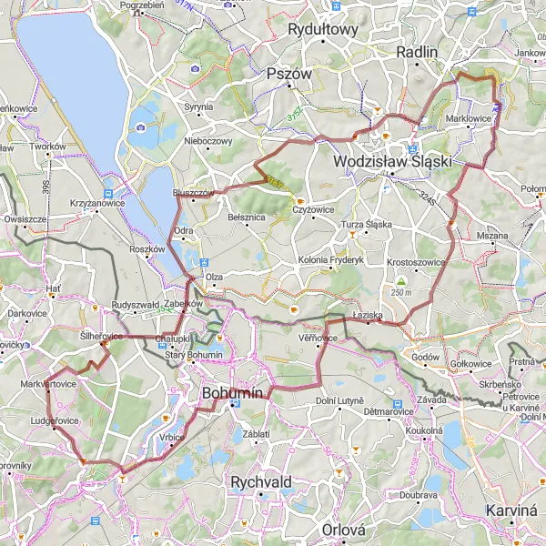 Miniaturní mapa "Trasa okolo Zabełkova" inspirace pro cyklisty v oblasti Moravskoslezsko, Czech Republic. Vytvořeno pomocí plánovače tras Tarmacs.app