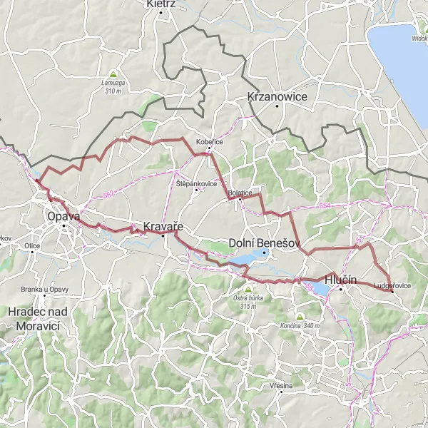 Miniaturní mapa "Výlet do Hlučína" inspirace pro cyklisty v oblasti Moravskoslezsko, Czech Republic. Vytvořeno pomocí plánovače tras Tarmacs.app