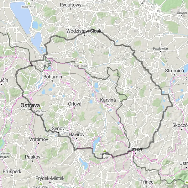 Miniaturní mapa "Cyklotrasa do Vyhlídkové plošiny" inspirace pro cyklisty v oblasti Moravskoslezsko, Czech Republic. Vytvořeno pomocí plánovače tras Tarmacs.app