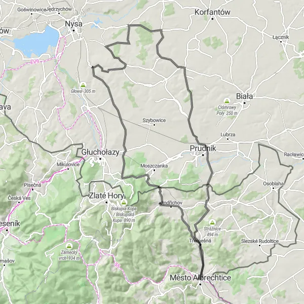 Map miniature of "Through the Land of Legends" cycling inspiration in Moravskoslezsko, Czech Republic. Generated by Tarmacs.app cycling route planner