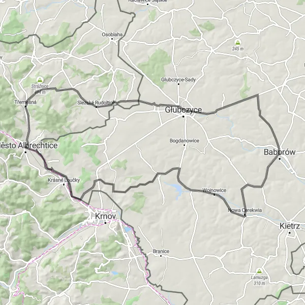 Map miniature of "Albrechtice and the Crystal Mountain" cycling inspiration in Moravskoslezsko, Czech Republic. Generated by Tarmacs.app cycling route planner