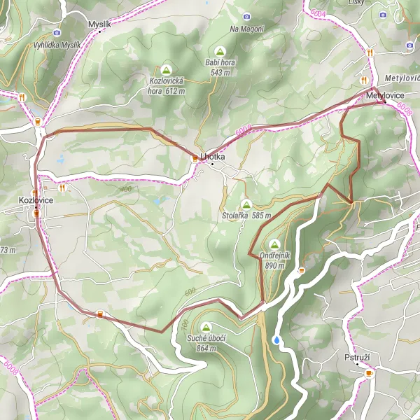 Miniaturní mapa "Gravelová cyklotrasa kolem Metylovic" inspirace pro cyklisty v oblasti Moravskoslezsko, Czech Republic. Vytvořeno pomocí plánovače tras Tarmacs.app