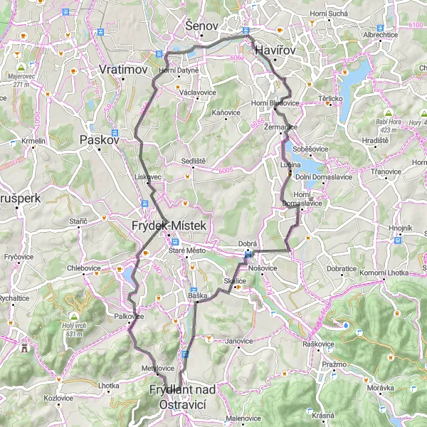 Mapa miniatúra "Cyklotúra Metylovice - Štandl - Frýdlant nad Ostravicí" cyklistická inšpirácia v Moravskoslezsko, Czech Republic. Vygenerované cyklistickým plánovačom trás Tarmacs.app