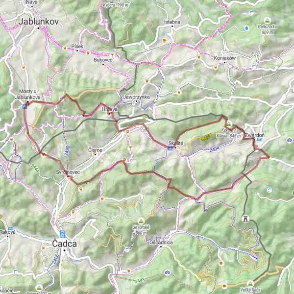 Miniatura mapy "Trasa Gravel: Mosty u Jablunkova - Jablunkov Pass" - trasy rowerowej w Moravskoslezsko, Czech Republic. Wygenerowane przez planer tras rowerowych Tarmacs.app