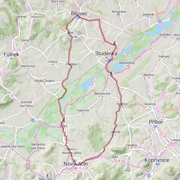 Miniaturní mapa "Okruh kolem Nového Jičína" inspirace pro cyklisty v oblasti Moravskoslezsko, Czech Republic. Vytvořeno pomocí plánovače tras Tarmacs.app
