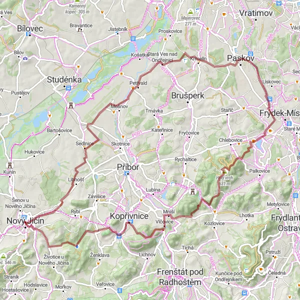 Miniaturní mapa "Kubánkovský okruh kolem Místku" inspirace pro cyklisty v oblasti Moravskoslezsko, Czech Republic. Vytvořeno pomocí plánovače tras Tarmacs.app