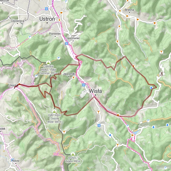 Mapa miniatúra "Gravel Ruta Malý Sošov" cyklistická inšpirácia v Moravskoslezsko, Czech Republic. Vygenerované cyklistickým plánovačom trás Tarmacs.app