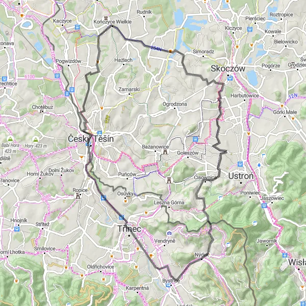 Mapa miniatúra "Cyklotrasa cez Górka Tarnawa a Góra Zamkowa" cyklistická inšpirácia v Moravskoslezsko, Czech Republic. Vygenerované cyklistickým plánovačom trás Tarmacs.app