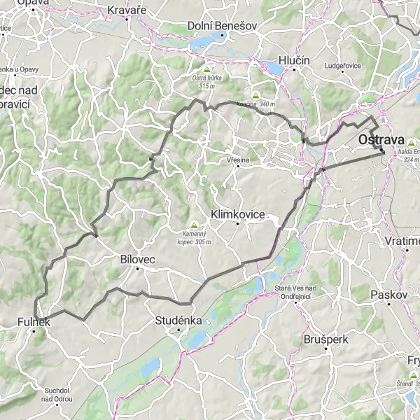 Map miniature of "Eastern Moravia Loop" cycling inspiration in Moravskoslezsko, Czech Republic. Generated by Tarmacs.app cycling route planner