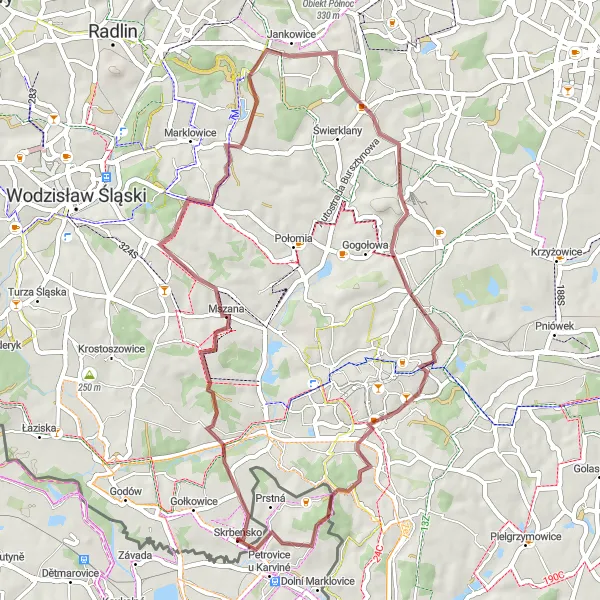 Map miniature of "Gravel Expedition to Petrovice u Karviné" cycling inspiration in Moravskoslezsko, Czech Republic. Generated by Tarmacs.app cycling route planner