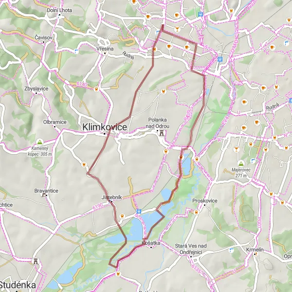 Miniaturní mapa "Gravelová stezka kolem Petřvaldu II" inspirace pro cyklisty v oblasti Moravskoslezsko, Czech Republic. Vytvořeno pomocí plánovače tras Tarmacs.app