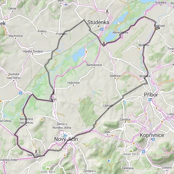 Miniaturní mapa "Silniční cyklotrasa kolem Petřvaldu" inspirace pro cyklisty v oblasti Moravskoslezsko, Czech Republic. Vytvořeno pomocí plánovače tras Tarmacs.app