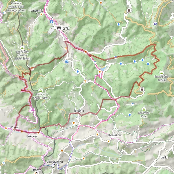 Map miniature of "The Beskidy Thrill" cycling inspiration in Moravskoslezsko, Czech Republic. Generated by Tarmacs.app cycling route planner