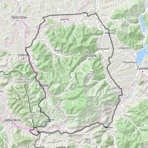 Karten-Miniaturansicht der Radinspiration "Roadtrip durch die Beskiden" in Moravskoslezsko, Czech Republic. Erstellt vom Tarmacs.app-Routenplaner für Radtouren