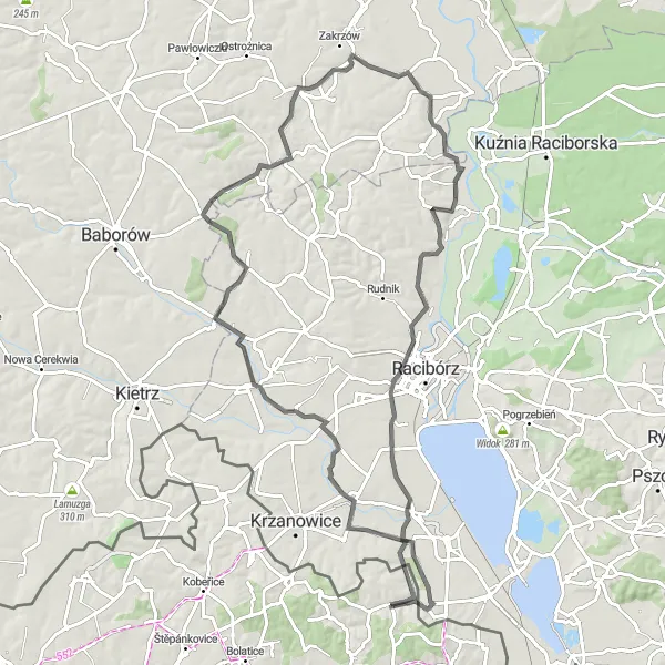 Map miniature of "Scenic Loop from Píšť" cycling inspiration in Moravskoslezsko, Czech Republic. Generated by Tarmacs.app cycling route planner