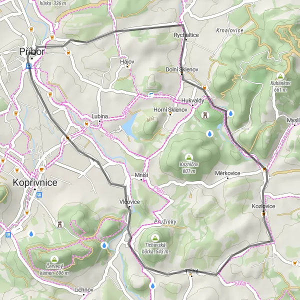 Karten-Miniaturansicht der Radinspiration "Rundfahrt um Příbor" in Moravskoslezsko, Czech Republic. Erstellt vom Tarmacs.app-Routenplaner für Radtouren