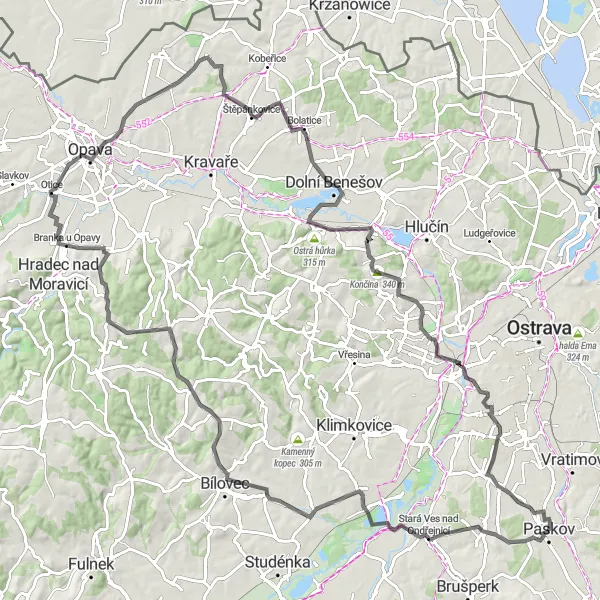 Karten-Miniaturansicht der Radinspiration "Roadtrip durch die malerische Landschaft von Řepiště" in Moravskoslezsko, Czech Republic. Erstellt vom Tarmacs.app-Routenplaner für Radtouren