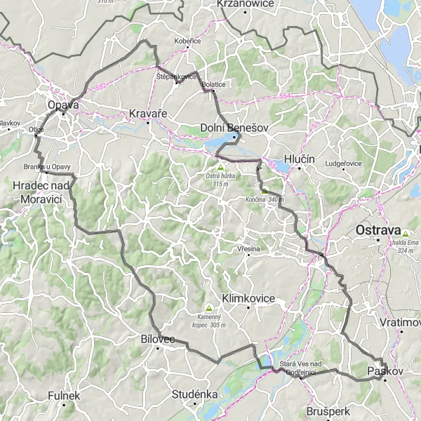 Miniaturní mapa "Po stopách historie: Cyklotrasa Opava - Dobroslavice" inspirace pro cyklisty v oblasti Moravskoslezsko, Czech Republic. Vytvořeno pomocí plánovače tras Tarmacs.app