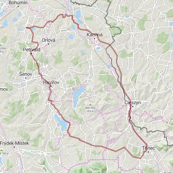 Karten-Miniaturansicht der Radinspiration "Beskydy-Panoramatour" in Moravskoslezsko, Czech Republic. Erstellt vom Tarmacs.app-Routenplaner für Radtouren