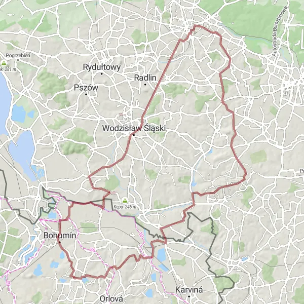 Miniaturní mapa "Okruh kolem Rychvaldu až do Bohumína" inspirace pro cyklisty v oblasti Moravskoslezsko, Czech Republic. Vytvořeno pomocí plánovače tras Tarmacs.app
