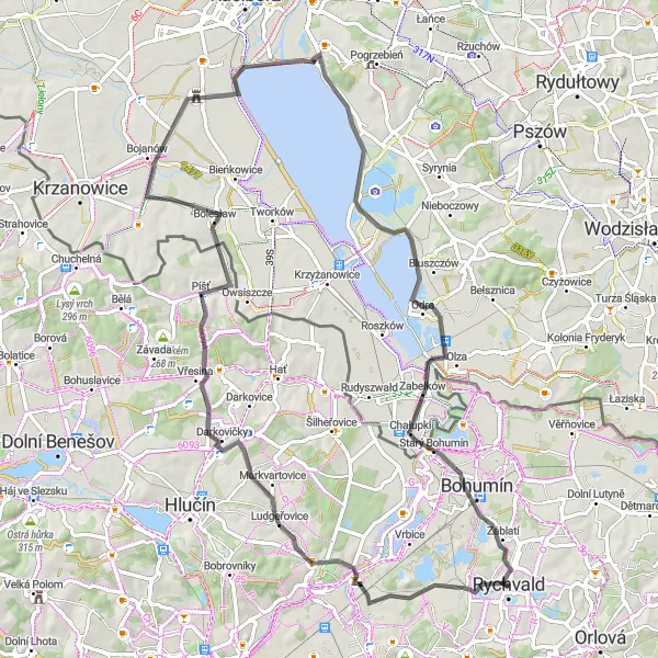 Miniatura mapy "Trasa szosowa do Záblatí" - trasy rowerowej w Moravskoslezsko, Czech Republic. Wygenerowane przez planer tras rowerowych Tarmacs.app
