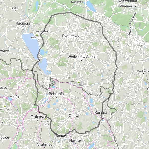 Mapa miniatúra "Okolí Šenova - trasa 5" cyklistická inšpirácia v Moravskoslezsko, Czech Republic. Vygenerované cyklistickým plánovačom trás Tarmacs.app